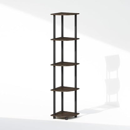 Furinno Turn-N-Tube Storage Shelves, 5-Tier Book Shelf, Corner Shelf, Toolless Open Shelves, for Organization and Storage, Living Room, Home Office, Hallway, Bedroom, Dark Brown Grain
