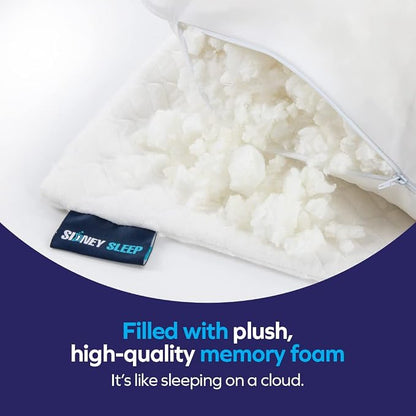 Sidney Sleep Adjustable Bed Pillow for Neck and Shoulder Support with Extra Shredded Fill - Cervical Contour Pillow for Side and Back Sleepers. Standard Size 19" x 26" CertiPUR-US Certified (White)