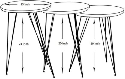 Set of 3 Nesting End Tables Round Wood Stacking Coffee Side Accent Table with Metal Legs for Living Room, Home Office, Nightstands for Bedroom