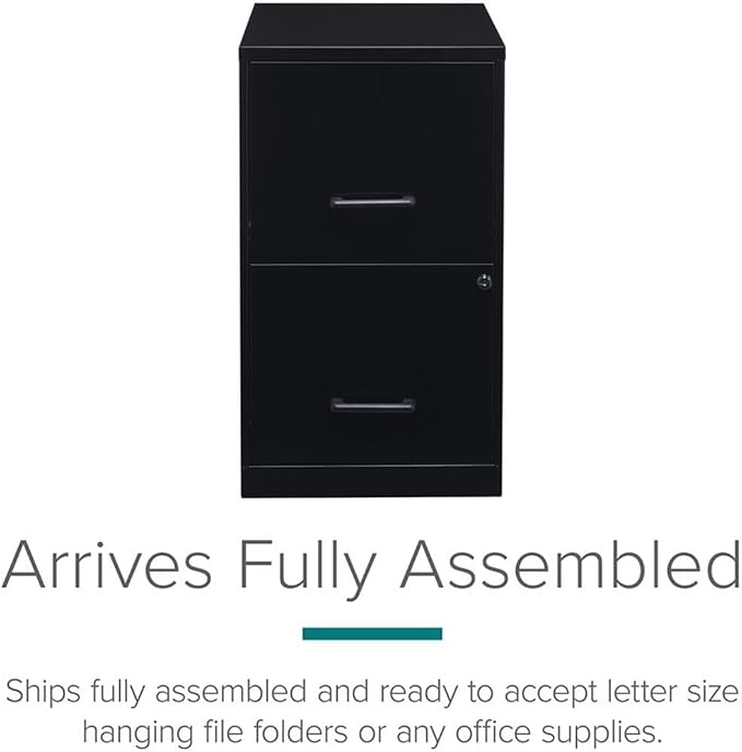 Scranton & Co 18" 2-Drawer Modern Metal Filing Cabinet, Black Finish, Durable Steel Construction, Locking High-Side Drawers for Letter-Size Files, Compact Home or Office Storage Solution, Fully