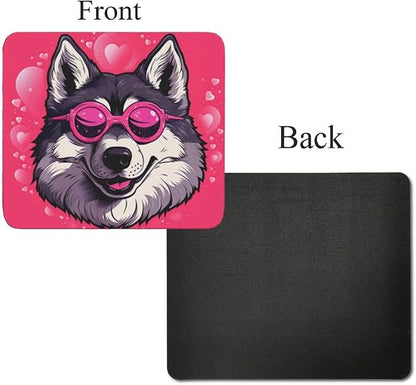 Pink Mousepad Glamour Dog Siberian Husky Mouse Pad for Home Office Gaming Working Desk Computer Desktop Accessories Non-Slip Rubber Mousepad for Dog Lovers