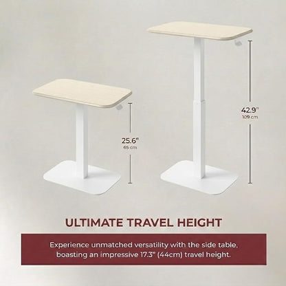 Elevance Height Adjustable Side Table, White Base, Washed Oak Top | Sofa Laptop Table for Couch & Bed | Small C-Shape End Table for Home or Office