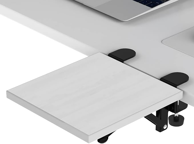 Sisyphy Ergonomics Desk Extender Tray, 9.5x9.1" Punch-Free Clamp on, Foldable Keyboard Drawer Tray, Table Mount Arm Wrist Rest Shelf, Computer Elbow Arm Support