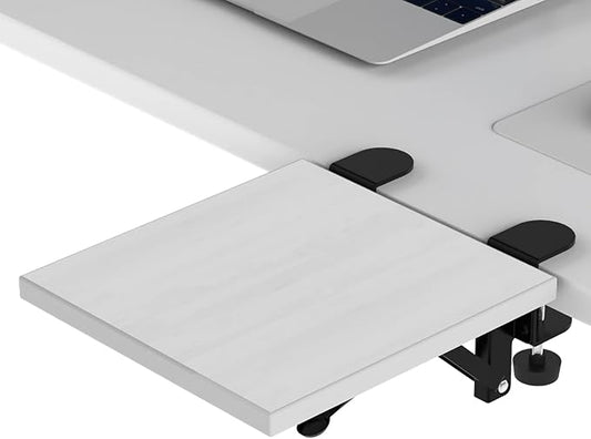 Sisyphy Ergonomics Desk Extender Tray, 9.5x9.1" Punch-Free Clamp on, Foldable Keyboard Drawer Tray, Table Mount Arm Wrist Rest Shelf, Computer Elbow Arm Support