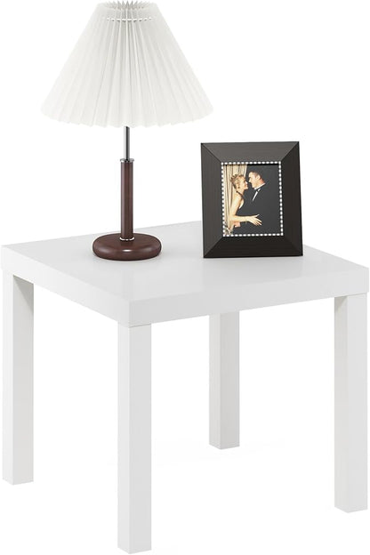 Furinno CLASSIC Side Table, Square Modern End Table with 1.8" Triple Thick Tabletop, Simple Night Stand, Bedside Table, Toolless Assembly, for Living Room, Bedroom, White