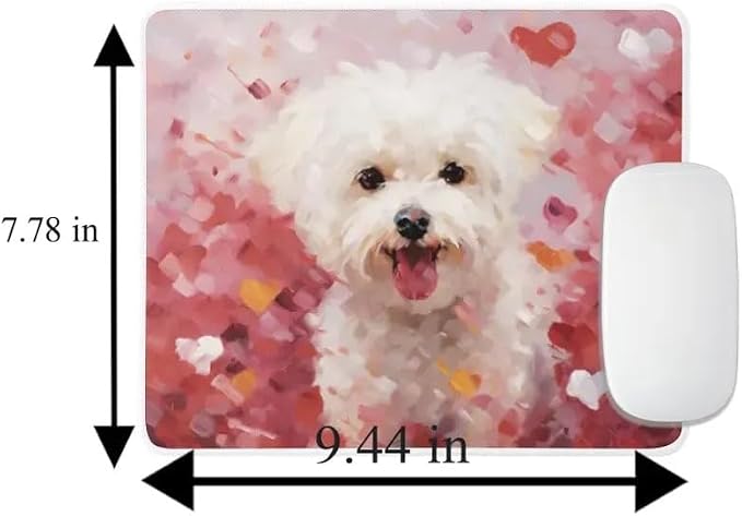 Bichon Frise Mouse Pad Dog with Red Hearts Pattern Non-Slip Rubber Mouse Pad Puppy in Love Mouse Pad for Home Office Work Desk Computer Desktop Laptop for Dog Lovers