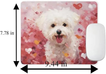 Bichon Frise Mouse Pad Dog with Red Hearts Pattern Non-Slip Rubber Mouse Pad Puppy in Love Mouse Pad for Home Office Work Desk Computer Desktop Laptop for Dog Lovers