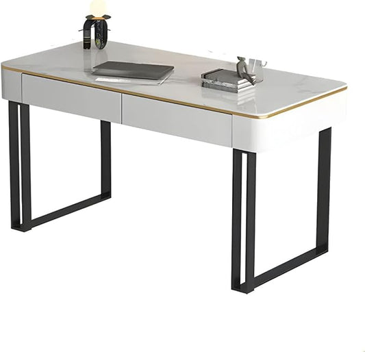 RUNNUP Slate Office Desk with 2 Drawers, Modern Computer Desk, Without Chair 39.4" L x 19.7" W x 29.5" H Black