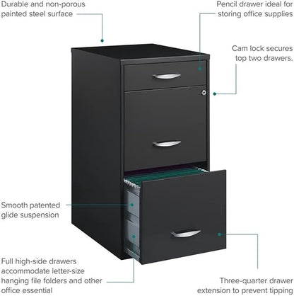 Pemberly Row Set of 18 Contemporary 3-Drawer Metal File Cabinet in Charcoal