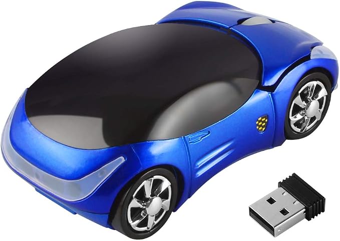 SHARE SUNSHINE Colorful 3D Sport Car Shape Mouse 2.4GHz Wireless Mouse 1600DPI 3 Buttons Optical Ergonomic Gaming Mice with USB Receiver for PC Laptop Computer (Blue)