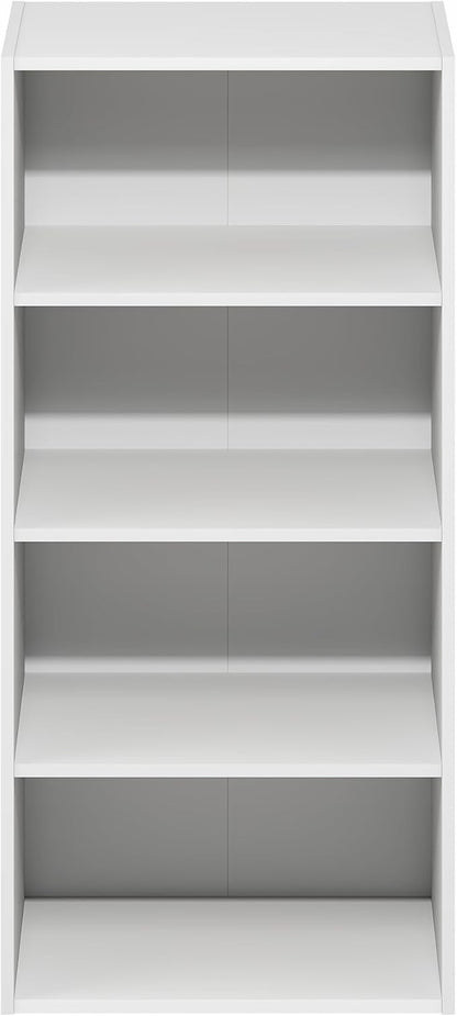 Furinno Basic Book Shelf, 4-Tier Bookcase with Open Shelf, Bookshelf, Cube Storage Organizer, 11 x 17 x 35, for Living Room, Bedroom, Home Office, White