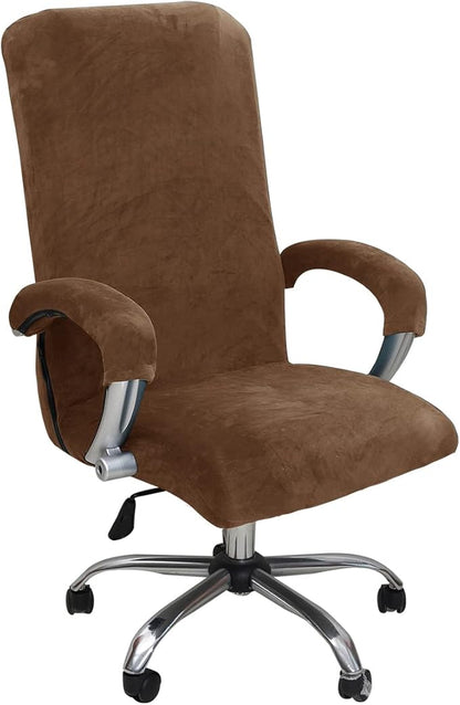 Velvet Plush Office Desk Chair Cover for Ergonomic, Brown, XL | Stretchable, Wide Large, Cat Proof Elastic, Fits Mesh and Executive Chairs, With Wheels and Armrests, Removable