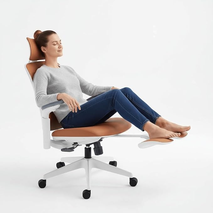 Sunaofe Boss Pro Leather Ergonomic Office Chair with Footrest - Executive Chair, 4D Armrests, Adaptive Lumbar, 125° Recline, 300lb Capacity, 5-Year Warranty Black Frame/Black