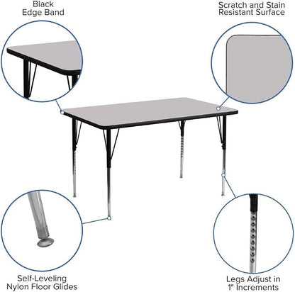 Flash Furniture 24''W x 48''L Rectangular Grey Thermal Laminate Activity Table - Standard Height Adjustable Legs