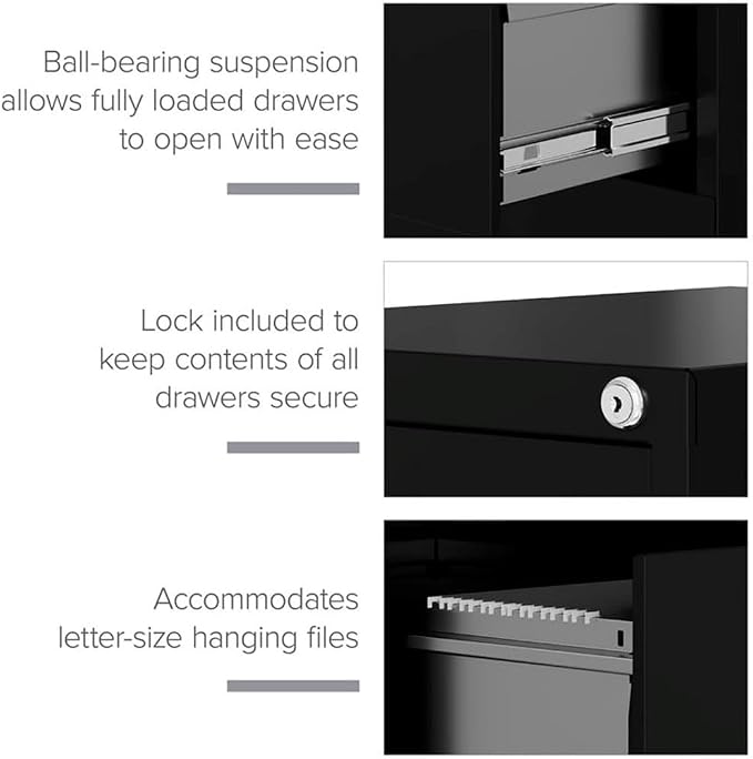 Scranton & Co 22" 4-Drawer Metal Letter Width Vertical Filing Cabinet in Black, Lockable, Sturdy Steel Construction, Office or Home Use, Durable Letter Size File Storage