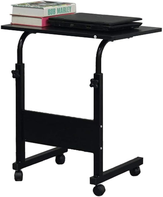 Karl home Small Side Mobile Table 23.6 inch Computer Desk with Wheels Height Adjustable Rolling Potable Laptop Cart, C-Shaped Bed Couch End Tables with Edge Stopper for Living Room Bedroom, Black