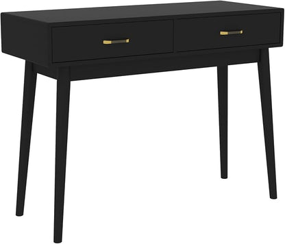 FUNKOCO Small Black Desk with Drawers - 40 Inch Home Office Study Writing Desk for Bedroom, Vanity Desk with 4 Solid Legs, Modern Computer Desk for Small Spaces (Balck)