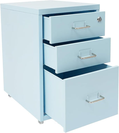 3 Drawers File Cabinet Locking Vertical File Cabinet Under Desk Small File Cabinet with Wheels for Home Office (Blue)