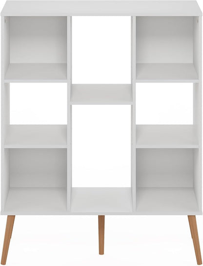 Furinno Claude Mid Century Style Book Shelf, 8-Cube Bookshelf, Cube Storage Organizer Bookcase with Wood Legs, 10.9 x 31.5 x 39.3, for Living Room, Bedroom, Home Office, White