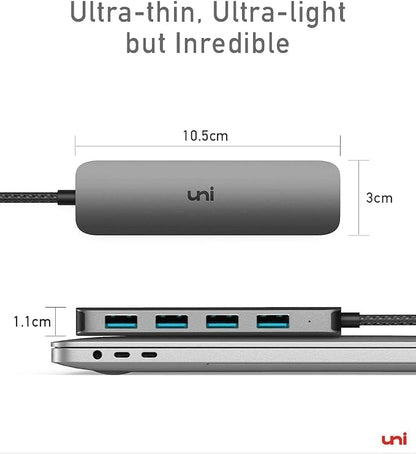 uni USB C to USB Hub Multiport Adapter, Aluminum 4 Ports USB C Splitter for Laptop, Slim Thunderbolt 3/4 Data USB Hub Compatible for MacBook Pro/Air, iPad Pro, Dell, Chromebook | Keyboard, Mouse, HDD