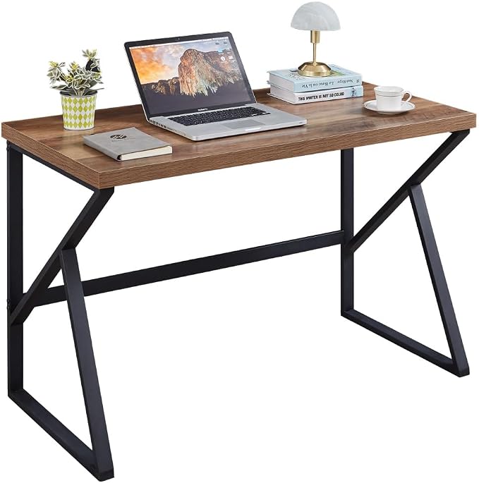 HSH Home Office Computer Desk, Industrial Modern Simple Metal Wooden PC Laptop Executive Desk, Farmhouse Student Computer Table for Work Study Writing Gaming in Bedroom Living Room, Rustic Oak 47 Inch