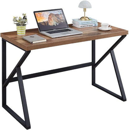 HSH Home Office Computer Desk, Industrial Modern Simple Metal Wooden PC Laptop Executive Desk, Farmhouse Student Computer Table for Work Study Writing Gaming in Bedroom Living Room, Rustic Oak 47 Inch