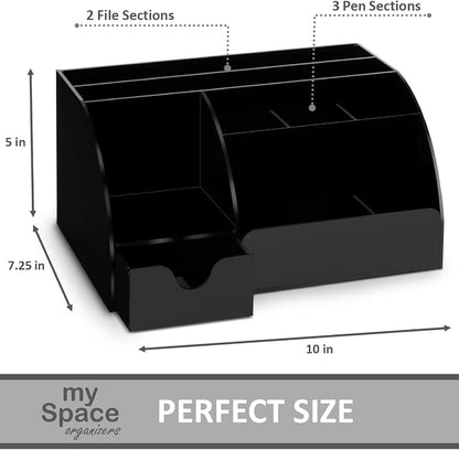 My Space Organizers Black Desk Organizer with 9 Compartments - Desktop Office Supplies and Desk Accessories Organizer