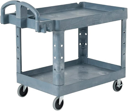 Rubbermaid Commercial Products BRUTE Heavy Duty 2-Shelf Utility/Service Cart, Medium, Lipped Shelves, Ergonomic Handle, 500 lbs. Capacity, Gray, for Warehouse/Garage/Cleaning/Maintenance/Stadiums