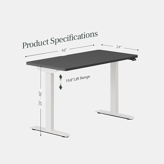 Branch Duo Standing Desk 48 Inches - Adjustable Standing Desk with 20” Range - OLED Control Panel - Frameless Design & Compact Size Suitable for Many Spaces - White Base - Charcoal Top