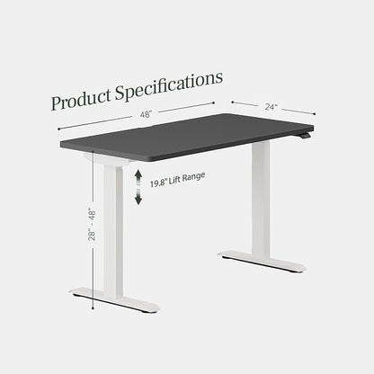 Branch Duo Standing Desk 48 Inches - Adjustable Standing Desk with 20” Range - OLED Control Panel - Frameless Design & Compact Size Suitable for Many Spaces - White Base - Charcoal Top