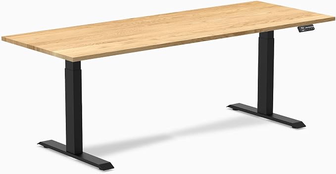 Desky Dual Hardwood Sit Stand Desk - 80x30 Electric Standing Desk - Dual Motor, 3 Stage Adjustable Height Desk - Solid Wood Standing Desk - Whole-Piece Top in White Oak Wood