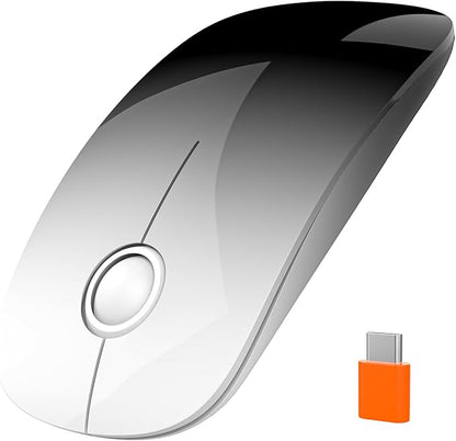 RAPIQUE USB C Wireless Mouse for USB-C Devices, White to Black Gradient Slim Mouse, Silent Click, 800/1200/1600 DPI, AA Battery Powered, Portable 2.4GHz Wireless Mouse for MacBook, iPad Pro, Laptop