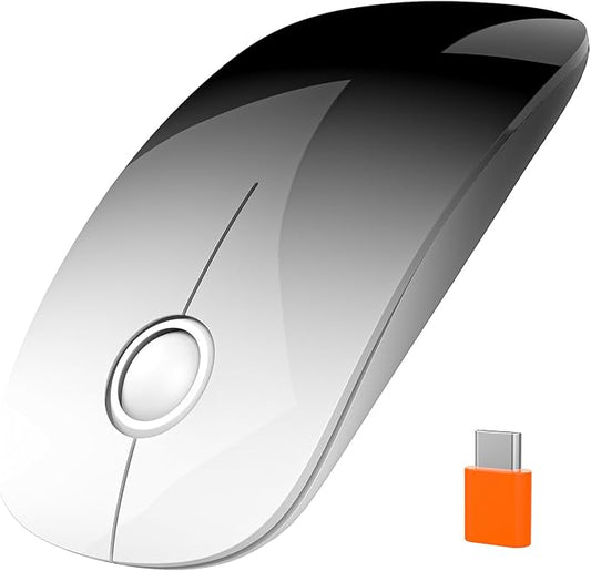RAPIQUE USB C Wireless Mouse for USB-C Devices, White to Black Gradient Slim Mouse, Silent Click, 800/1200/1600 DPI, AA Battery Powered, Portable 2.4GHz Wireless Mouse for MacBook, iPad Pro, Laptop