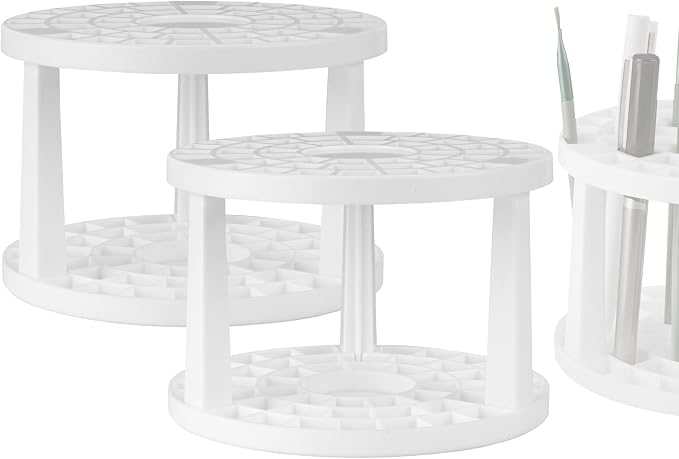 JANKINGS Paint Brush Holder 2-Pack, Plastic Round Paintbrush Organizer Stand with Stickers, Desk Brush Drying & Storage Rack for Watercolor, Acrylic, Gouache, Pens & Art Supplies