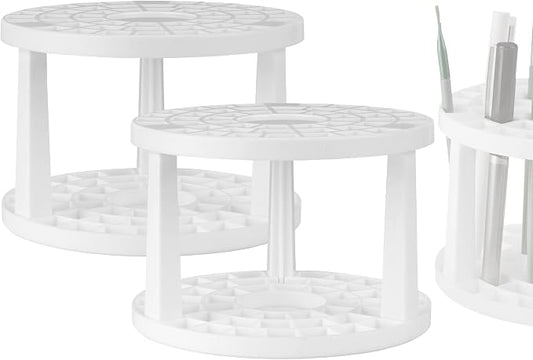 JANKINGS Paint Brush Holder 2-Pack, Plastic Round Paintbrush Organizer Stand with Stickers, Desk Brush Drying & Storage Rack for Watercolor, Acrylic, Gouache, Pens & Art Supplies