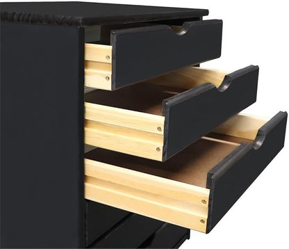 Pemberly Row Modern Solid Wood 6-Drawer Utility Cart, Black Finish, 15.35" L x 20.75" W x 25.43" H, Eco-Friendly Rolling Storage for Office, Craft Room, Kitchen or Home Use