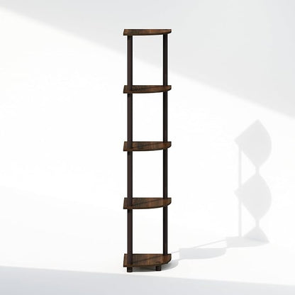 Furinno Turn-N-Tube Storage Shelves, 5-Tier Book Shelf, Corner Shelf, Toolless Open Shelves, for Organization and Storage, Living Room, Home Office, Hallway, Bedroom, Walnut