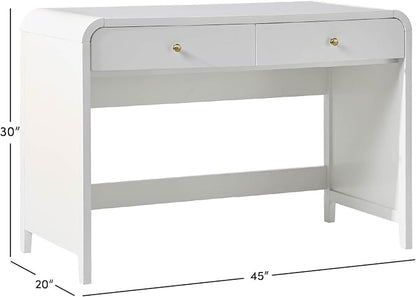 Walker Edison Zoey Modern Curve Design Writing Desk with Drawer, 45 Inch, White