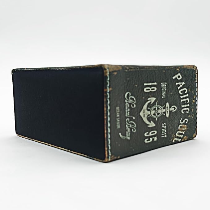 Pen Holder, Rectangle Vintage Pencil Holder with 2 Compartments, PU Leather Art Remote Control Holder Organizer Storage for Desk Accessory (1895-Anchor)