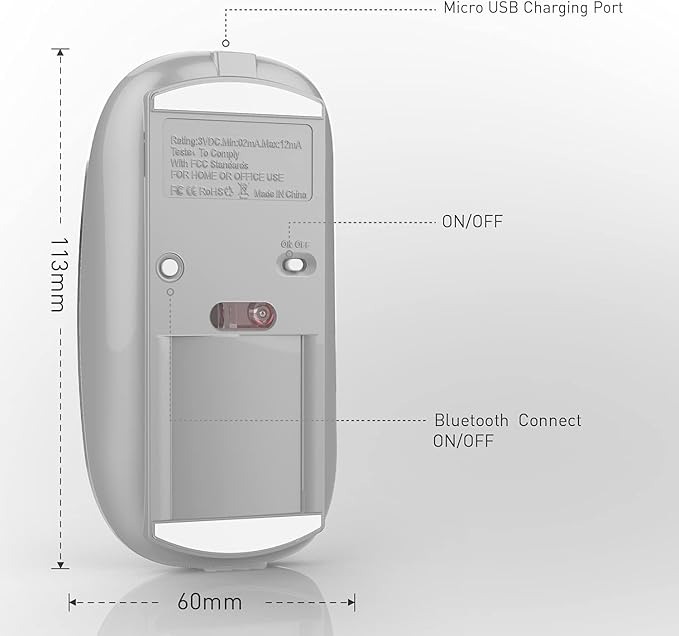 Rechargeable Bluetooth Mouse Wireless Bluetooth Mouse for iPad pro iPad Air Mac MacBook Pro MacBook Air Laptop Chromebook Windows HP DELL (Silver)