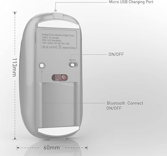Rechargeable Bluetooth Mouse Wireless Bluetooth Mouse for iPad pro iPad Air Mac MacBook Pro MacBook Air Laptop Chromebook Windows HP DELL (Silver)
