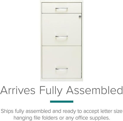 Pemberly Row 3 Drawers 27.32" Vertical White Metal Filing Cabinet Lockable Pre-Assembled Stationary Letter Size for Home, Office