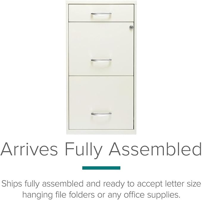 Scranton & Co 3-Drawer Metal Filing Cabinet, 27.32" H x 14.25" W x 18.00" D, Pearl White Finish, Locking Storage with Letter-Size File Drawers, Non-Porous Painted Steel for Home or Office
