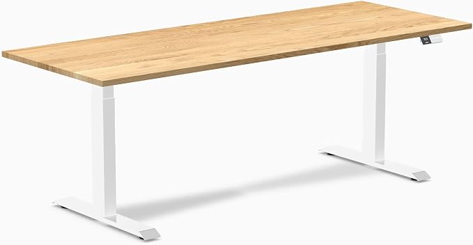 Desky Dual Hardwood Sit Stand Desk - 80x30 Electric Standing Desk - Dual Motor, 3 Stage Adjustable Height Desk - Solid Wood Standing Desk - Whole-Piece Top in White Oak Wood