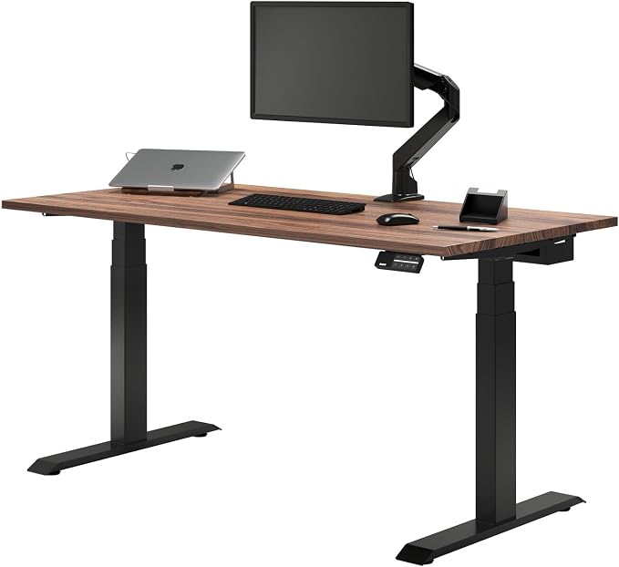 Desky Dual Hardwood Sit Stand Desk - Electric Standing Desk - Dual Motor,3 Stage Adjustable Height Desk - Solid Wood Whole-Piece Top - Standing Desk with Cable Management