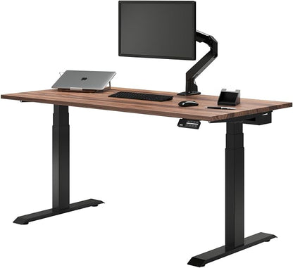 Desky Dual Hardwood Sit Stand Desk - Electric Standing Desk - Dual Motor,3 Stage Adjustable Height Desk - Solid Wood Whole-Piece Top - Standing Desk with Cable Management