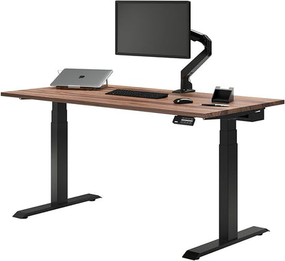 Desky Dual Hardwood Sit Stand Desk - Electric Standing Desk - Dual Motor,3 Stage Adjustable Height Desk - Solid Wood Whole-Piece Top - Standing Desk with Cable Management