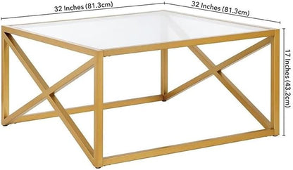 Calix 32'' Wide Square Coffee Table in Brass