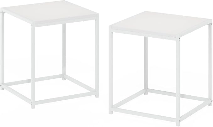 Furinno CAMNUS Side Table Set of 2, Metal Frame End Table, Square Open Frame Night Stand, Bedside Table, Easy Assembly, for Living Room, Bedroom, Solid White