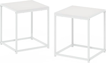 Furinno CAMNUS Side Table Set of 2, Metal Frame End Table, Square Open Frame Night Stand, Bedside Table, Easy Assembly, for Living Room, Bedroom, Solid White